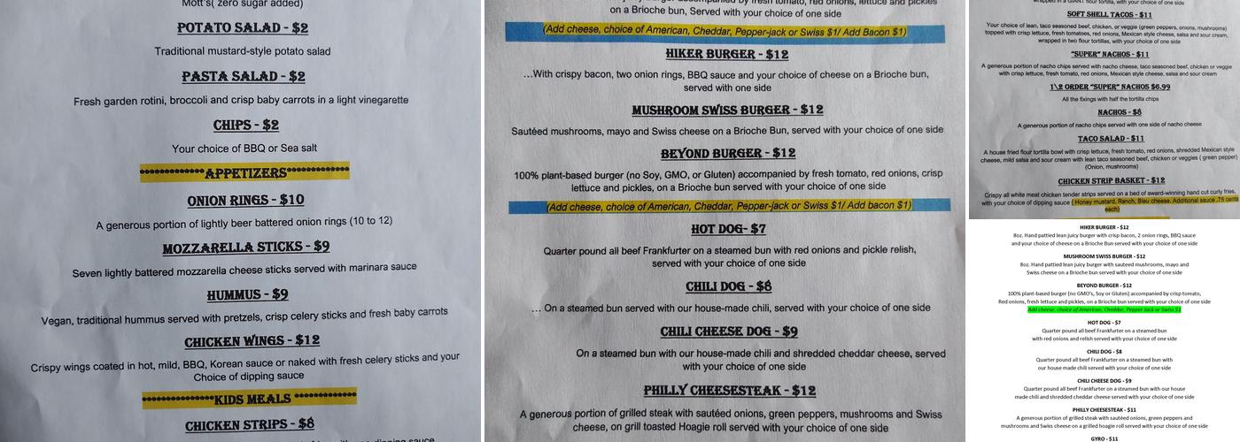 Hiker's Kitchen Menu