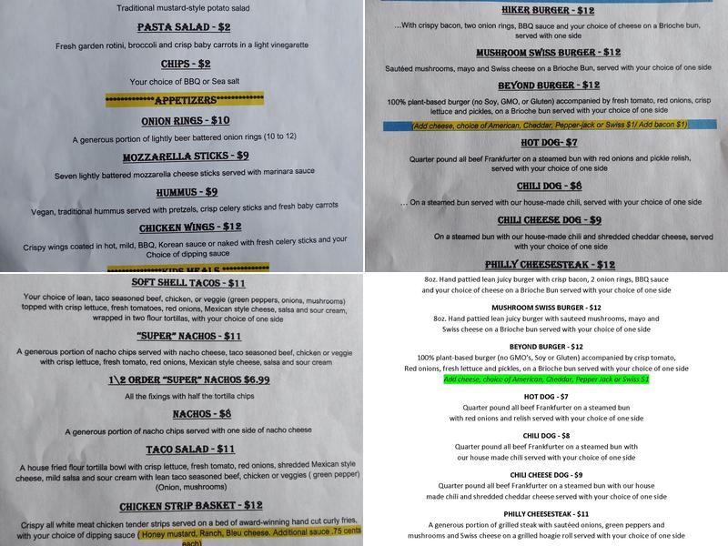 Hiker's Kitchen Menu