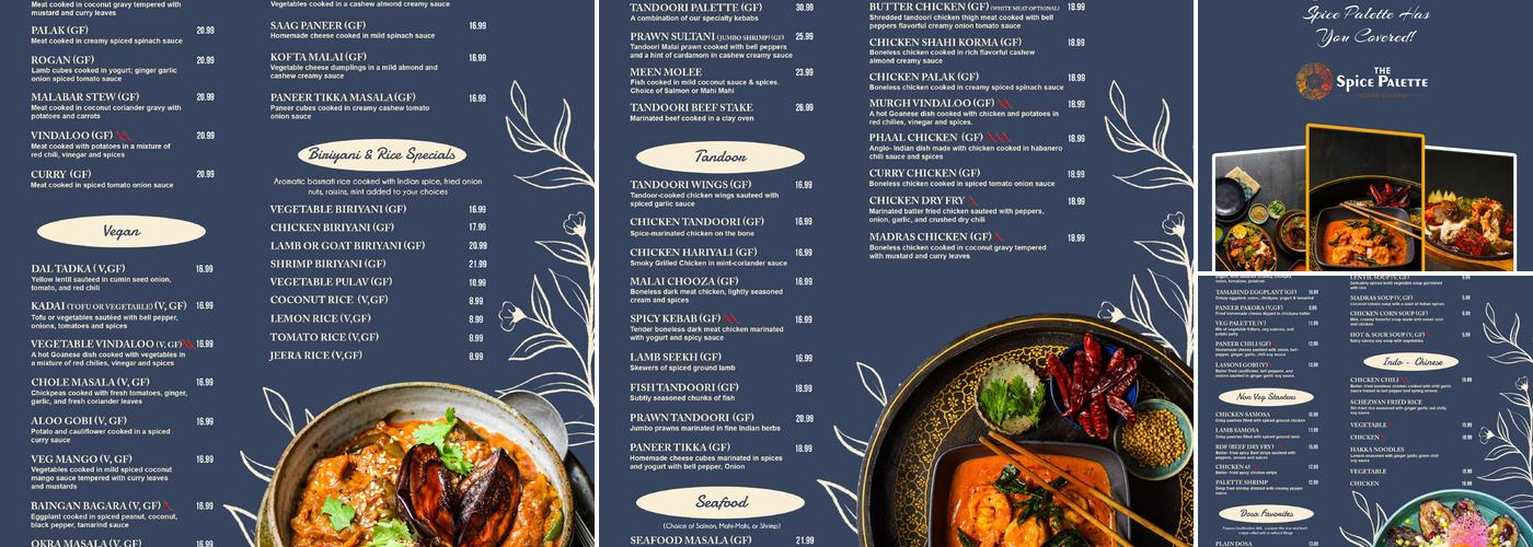 The Spice Palette Indian Cuisine Menu