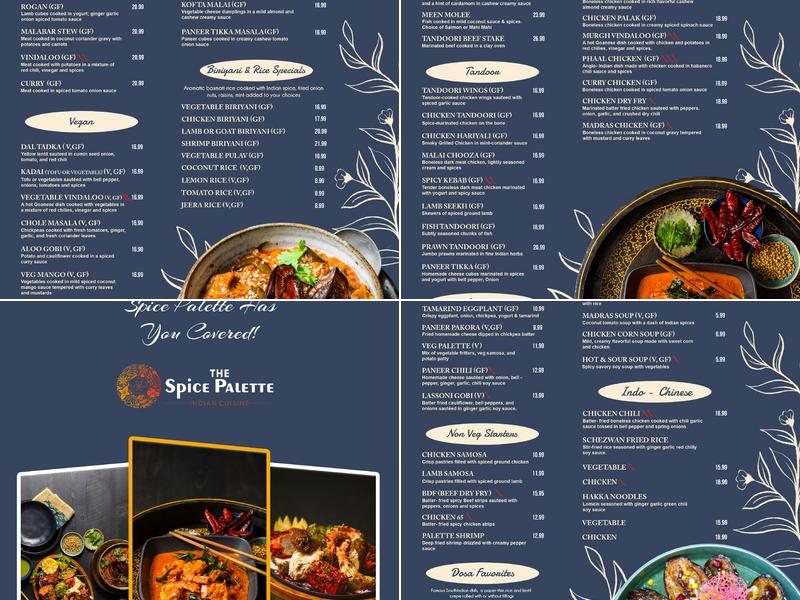The Spice Palette Indian Cuisine Menu