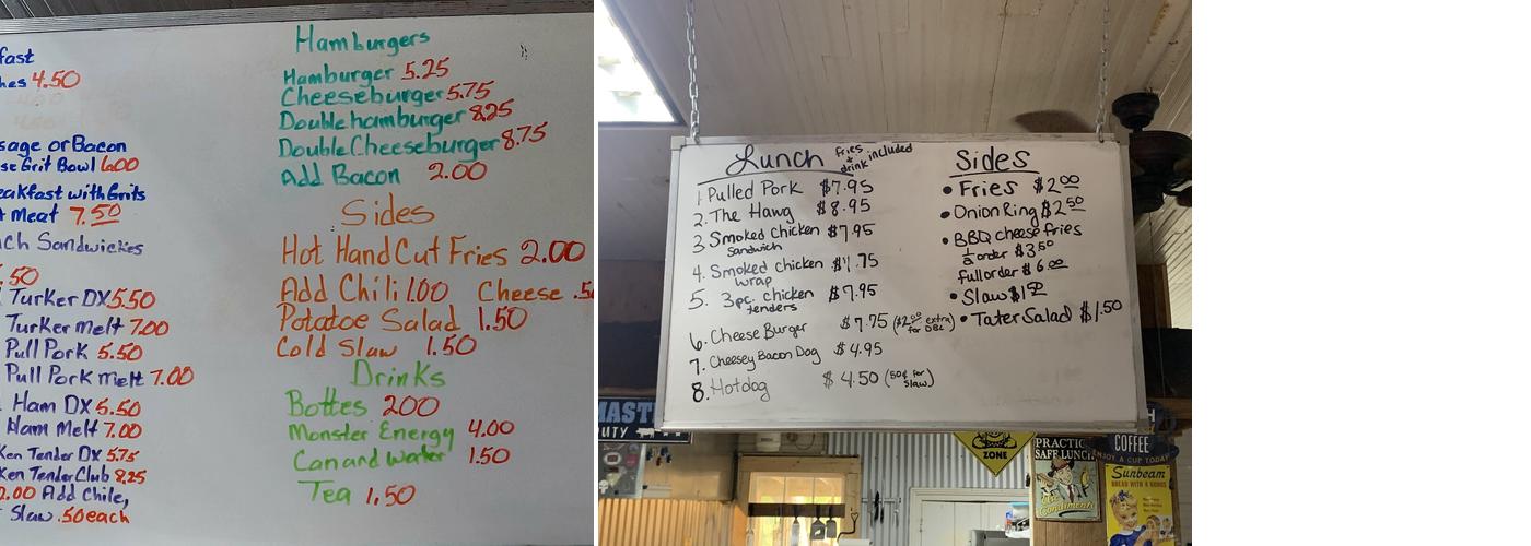 Easterlin’s Antique Store Menu