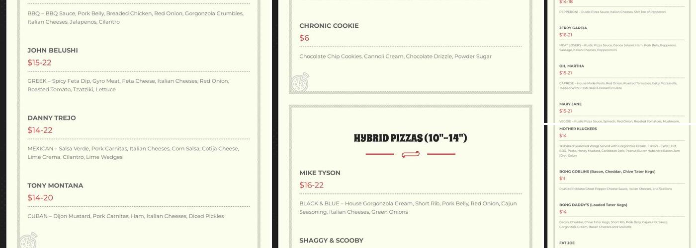 Totally Baked Pizza Menu
