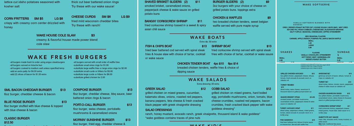 Wake Cafe Menu