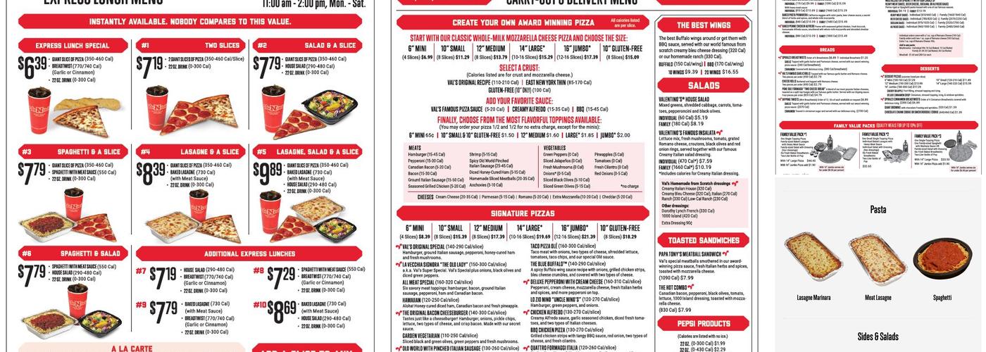 Valentino’s Menu