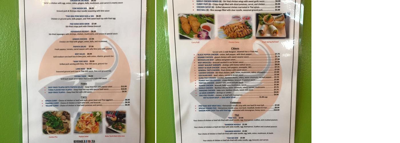 Tasty Thai Menu