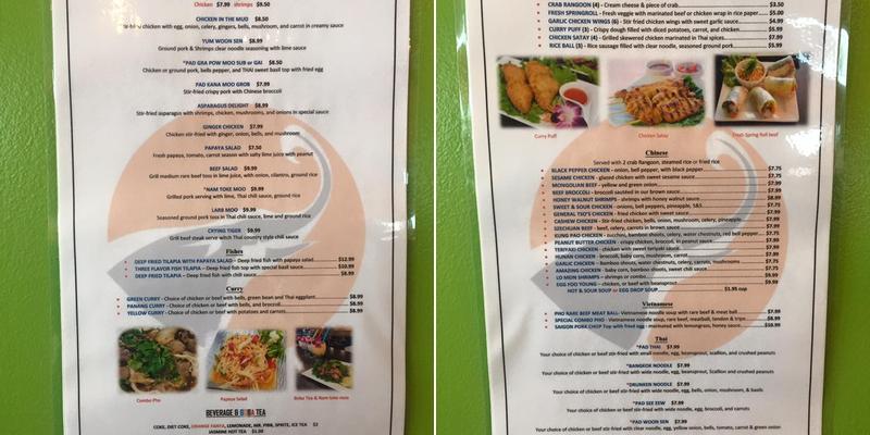 Tasty Thai Menu