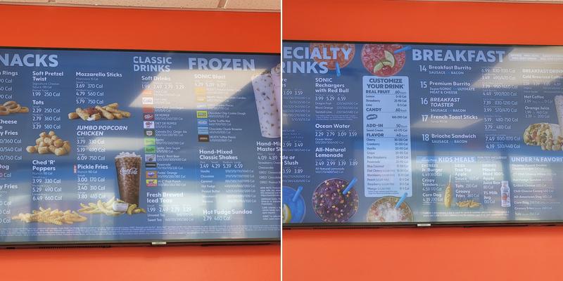 Sonic Drive-In Menu