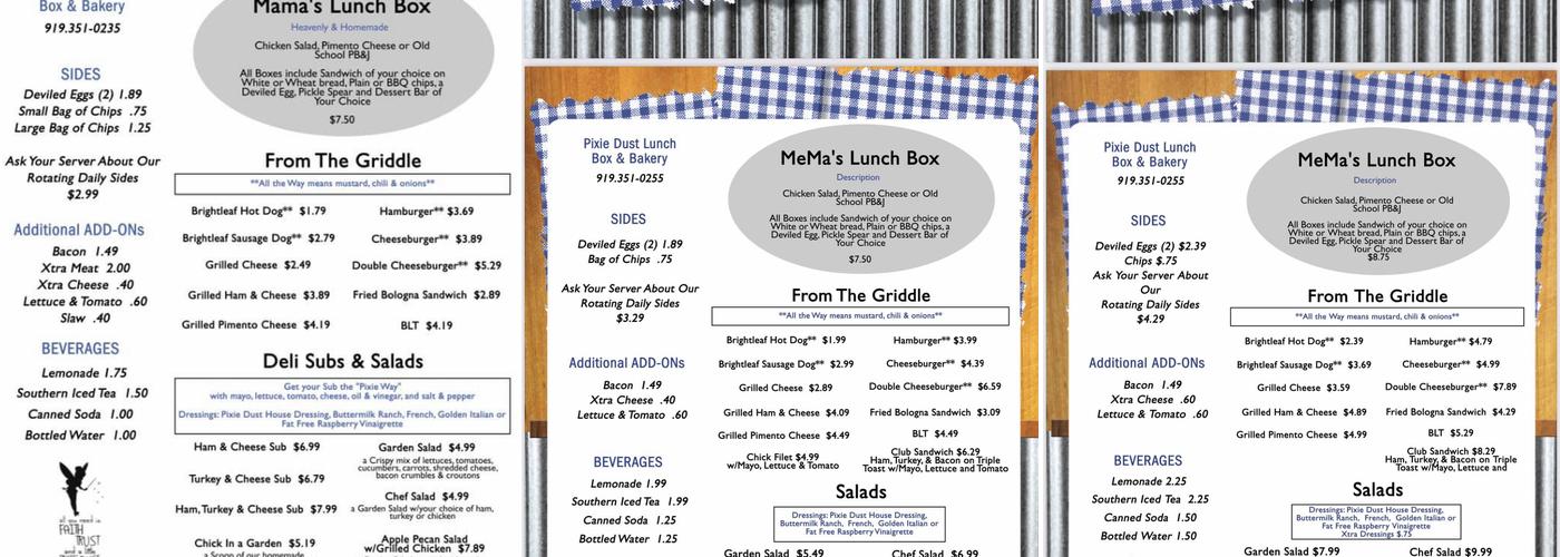 Pixie Dust Lunch Box and Bakery Shoppe Menu