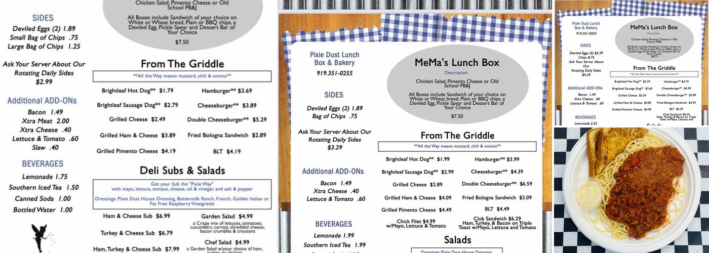 Pixie Dust Lunch Box and Bakery Shoppe Menu