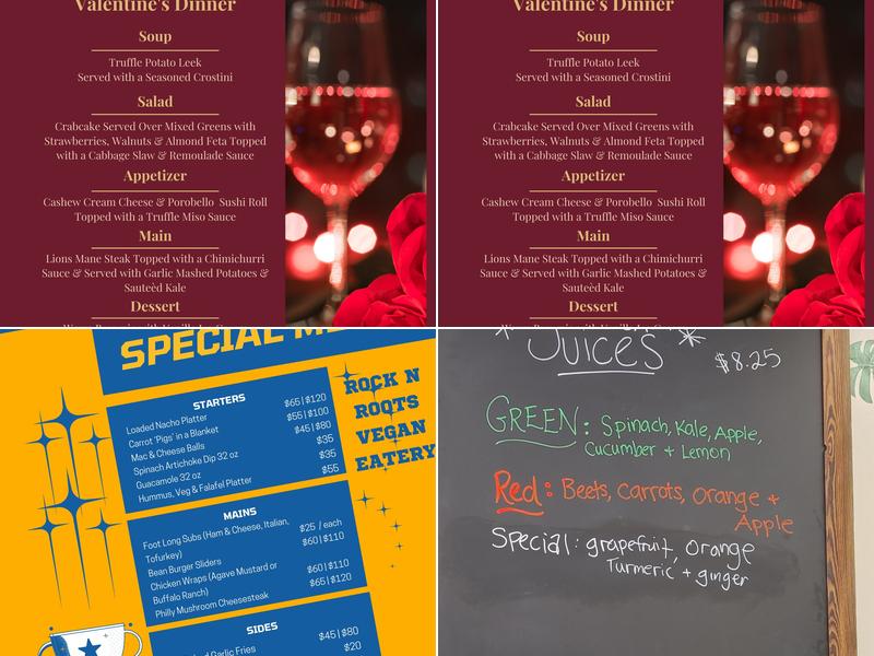 Rock n Roots Vegan Eatery Menu