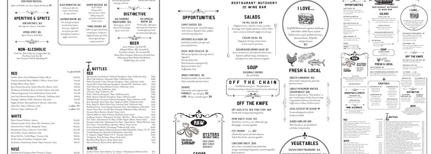 Snuff Mill Restaurant, Butchery & Wine Bar Menu