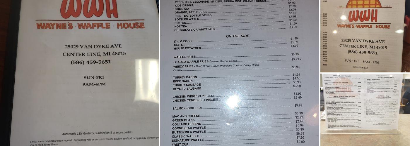Wayne's Waffle House Menu