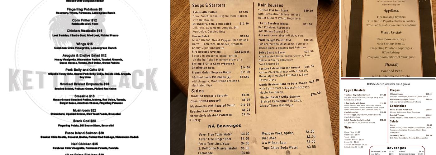 Kettle Black Kitchen Menu