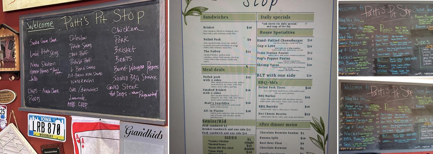 Patti's Pit Stop Menu