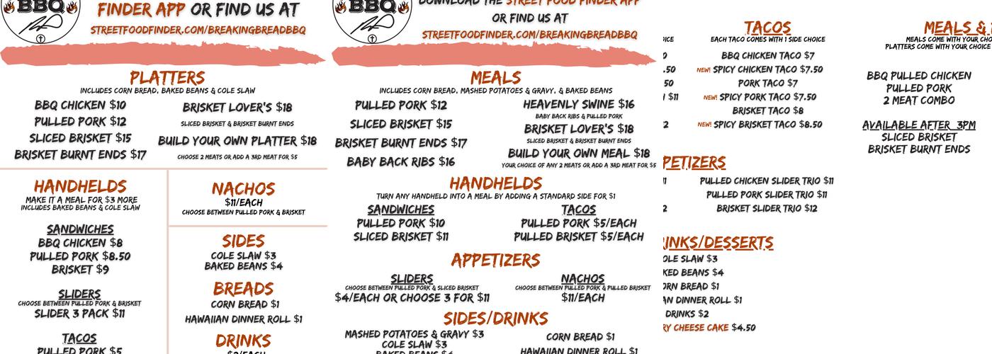 Breaking Bread BBQ Menu