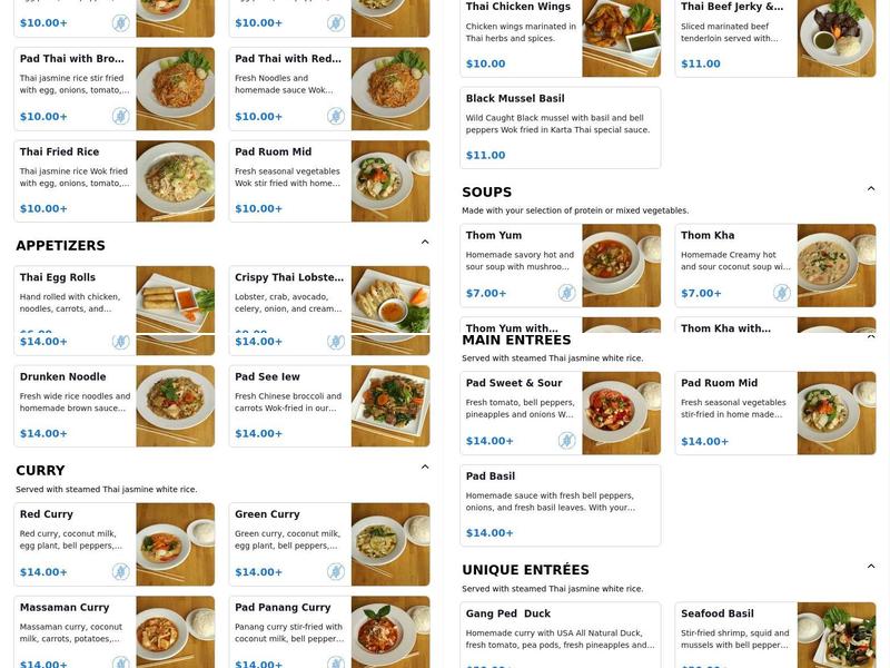 Karta Thai Menu