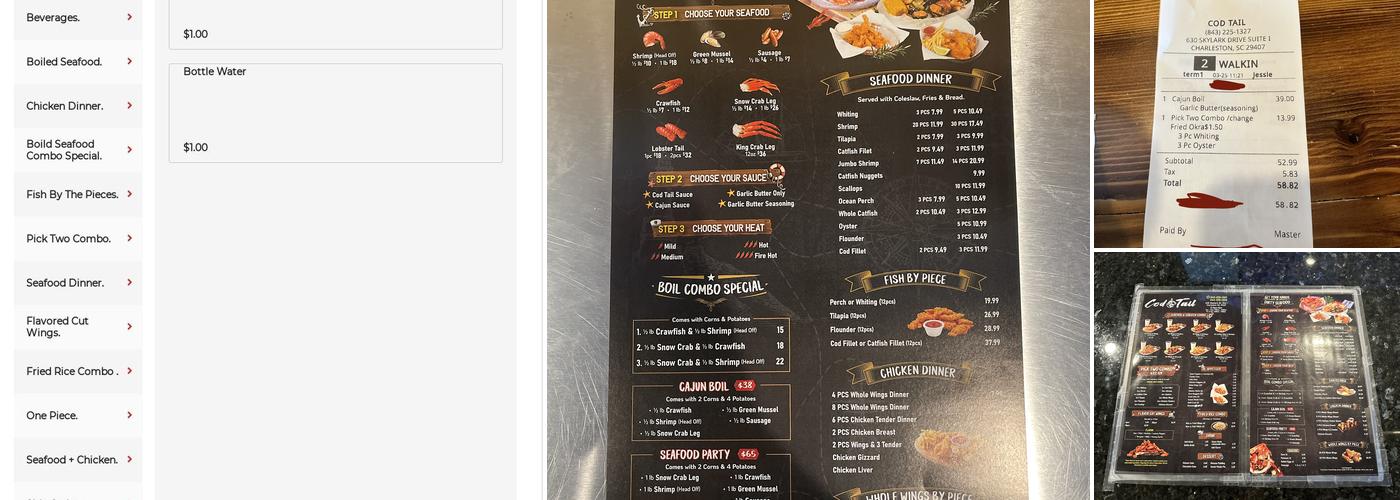 Cod Tail Seafood & Chicken Menu