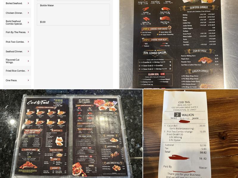 Cod Tail Seafood & Chicken Menu