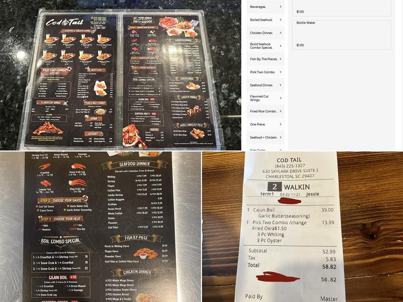 Cod Tail Seafood & Chicken Menu
