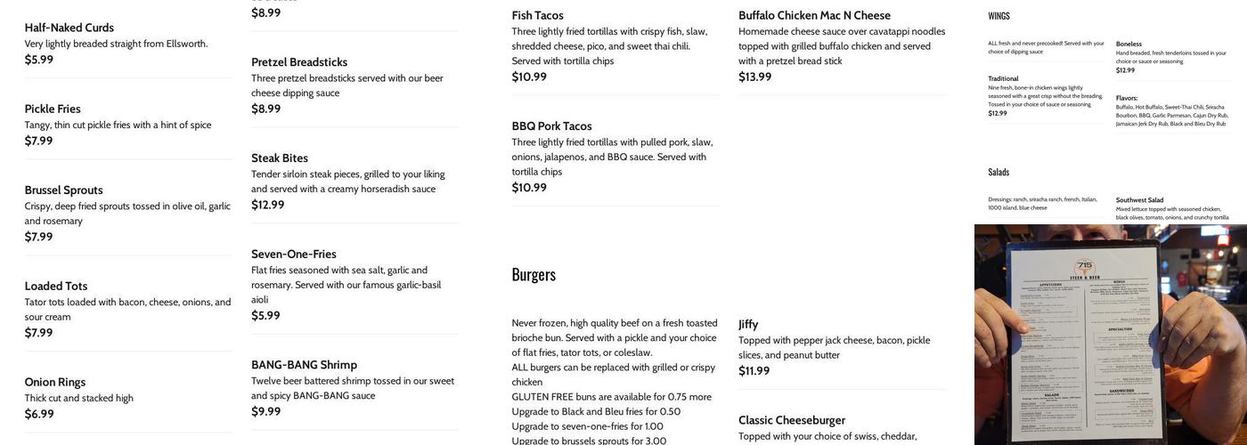The 715 Steer and Beer Menu