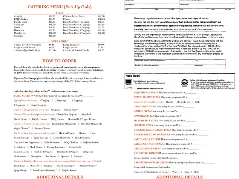 Riverwalk Pizza Menu