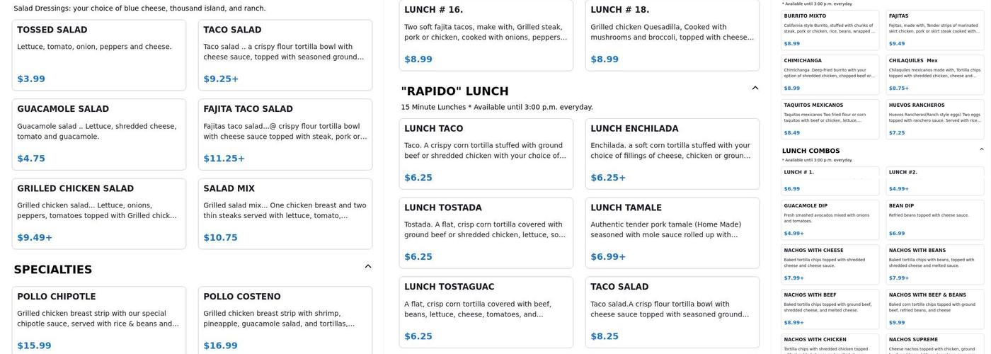 El Lago Mexican Restaurant ( Nixa Mo ) Menu