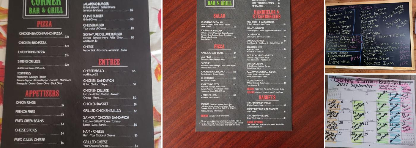Bates Corner Bar and Grill Menu