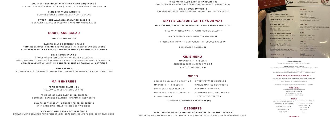 Six-Eighteen Menu