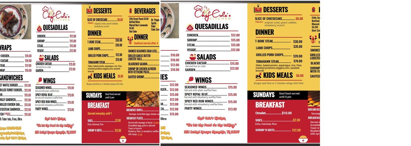 Chef Cole's Kitchen Menu