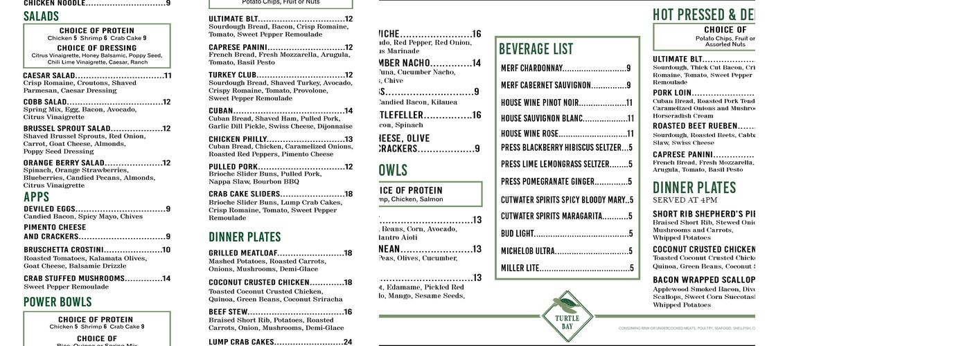 Turtle Bay Menu