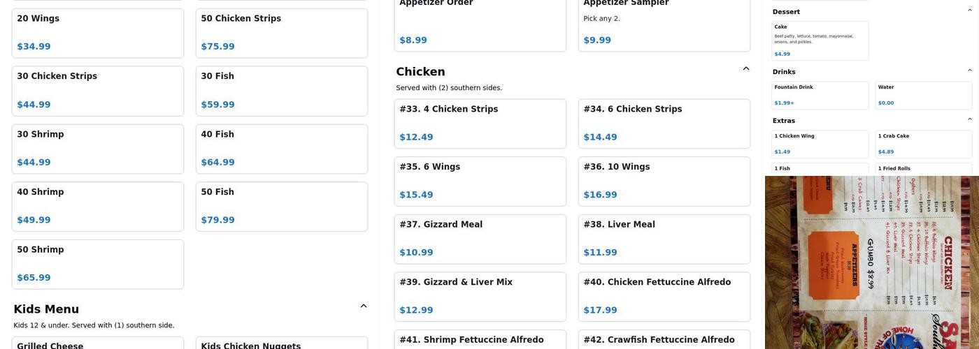 Sam's Southern Eatery Menu