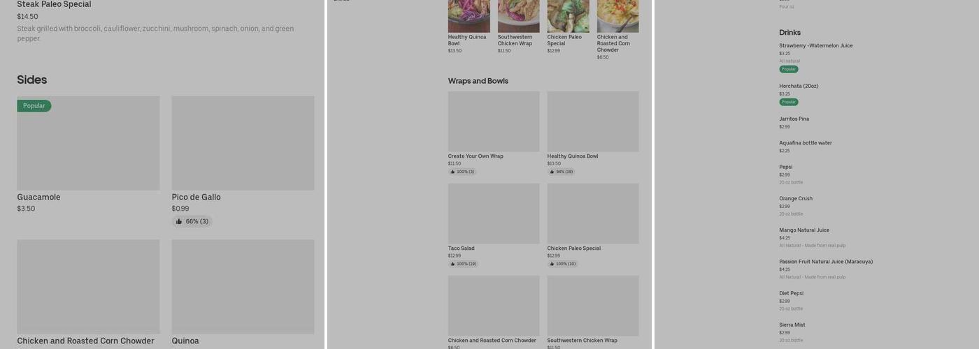 Healthy Options Corner Menu