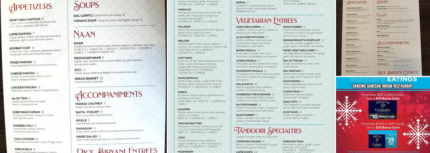 Dancing Ganesha Menu