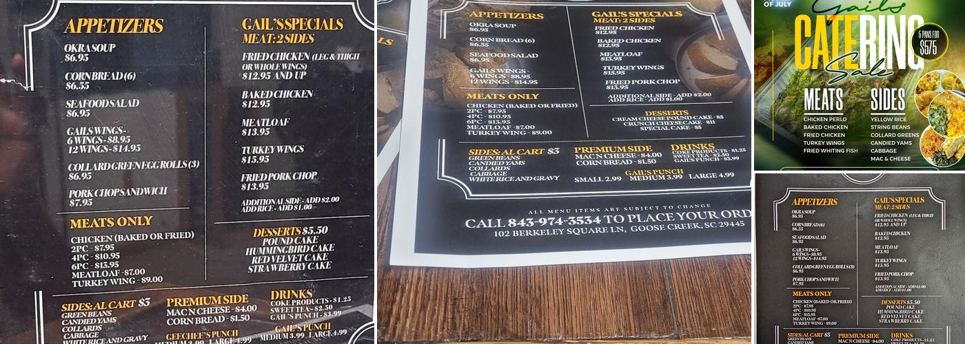 Gail's Soul Food Menu