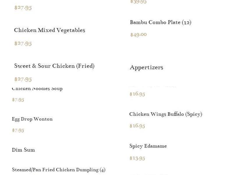 Bambu Pan Asian Kitchen (Kosher) Menu