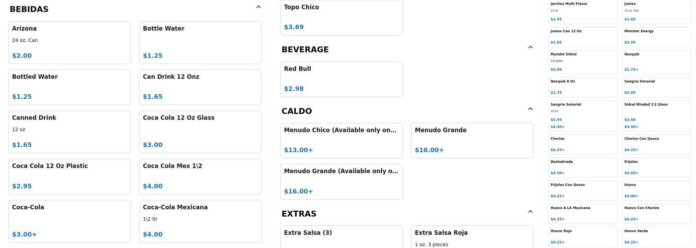 Las Mejores Gorditas Menu