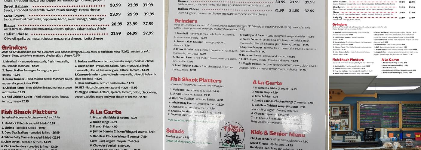 Papa Tirozzi Bakery & Pizza Menu