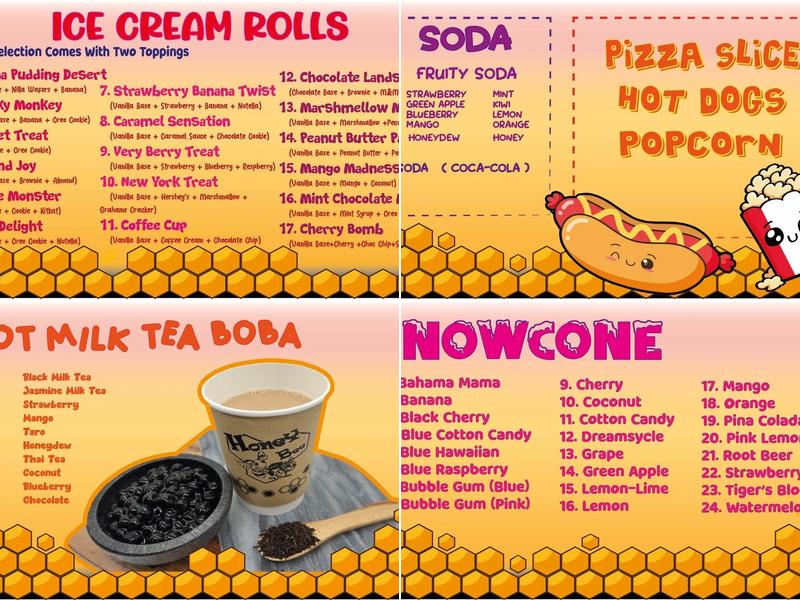 Honeybee Ice Cream & Arcade Menu