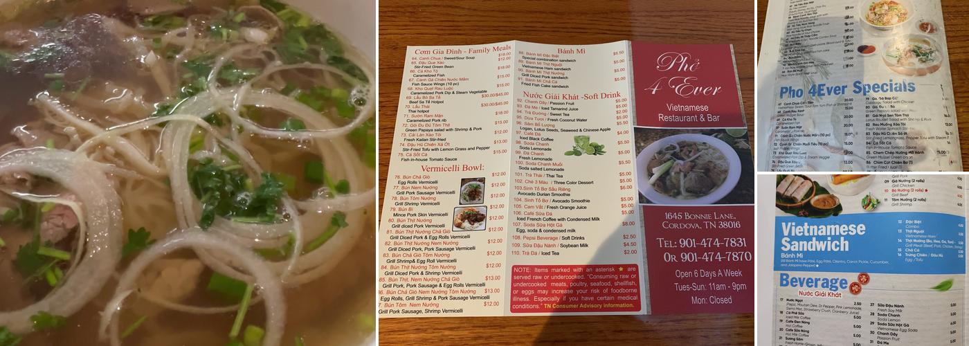 Pho 4ever Menu
