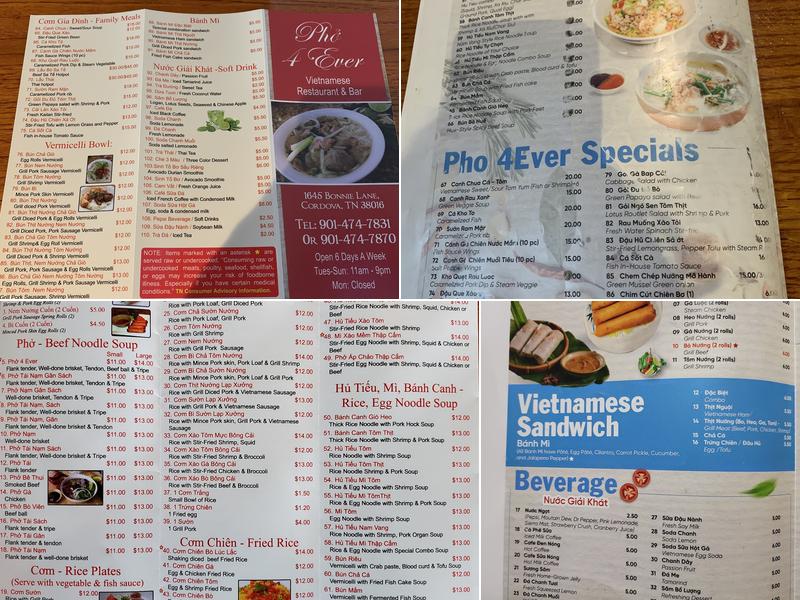 Pho 4ever Menu