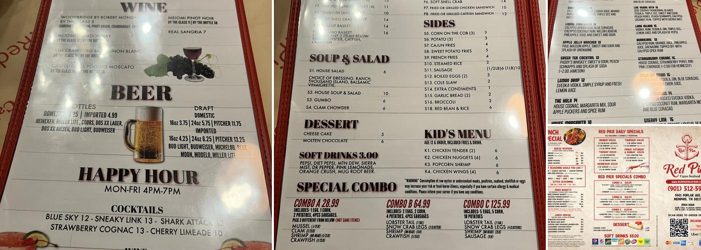 Red Pier Cajun Seafood & Bar - Poplar / Ridgeway Menu