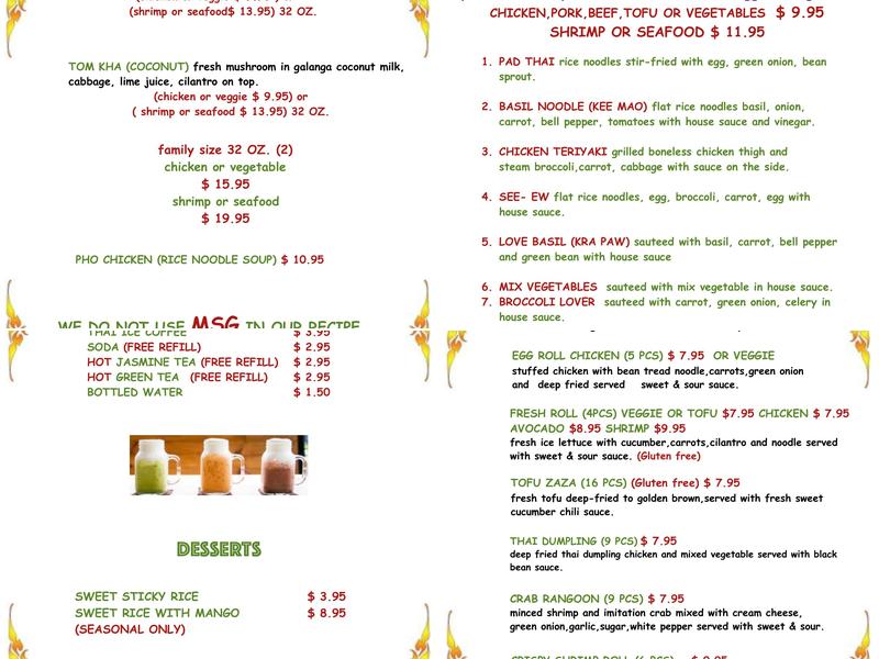 Thai thai Menu