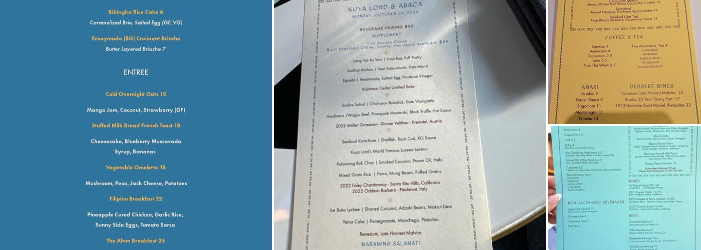 Abacá Menu