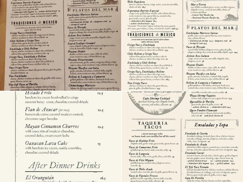 Esperanza Cocina de la Playa Menu