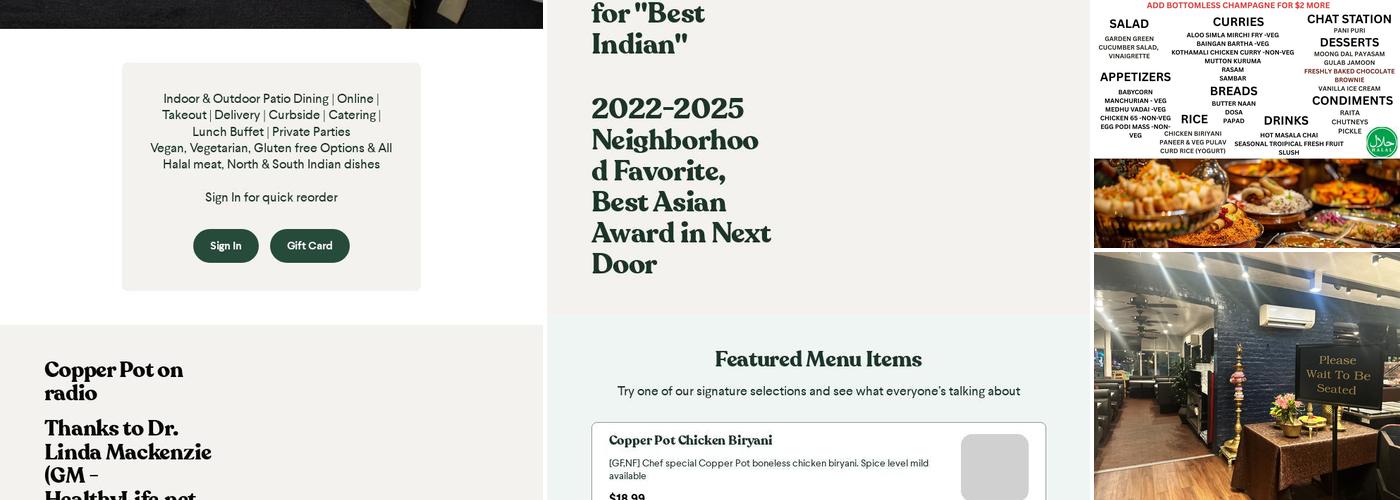 Copper Pot Indian Grill Menu