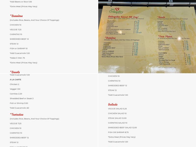 Los Chilaquiles Mexican Grill Menu