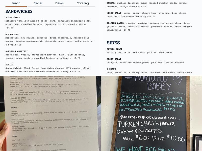MOTO Delicatessen & Bodega Menu