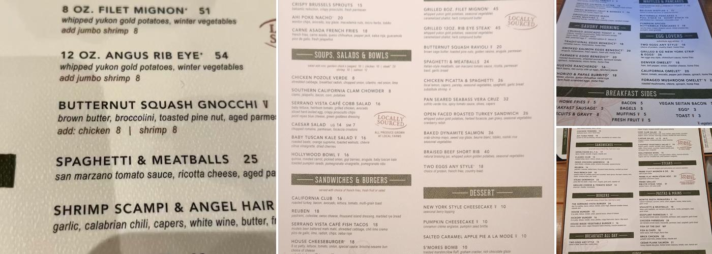 Serrano Vista Cafe Menu