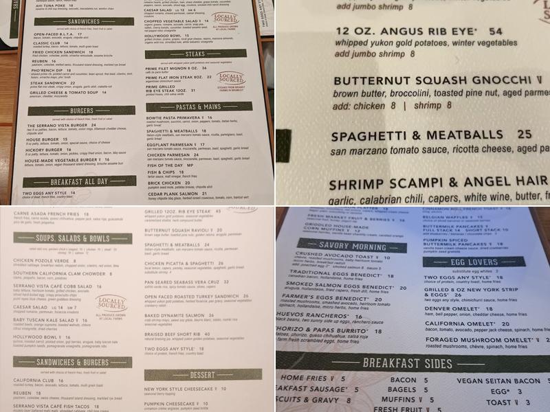 Serrano Vista Cafe Menu