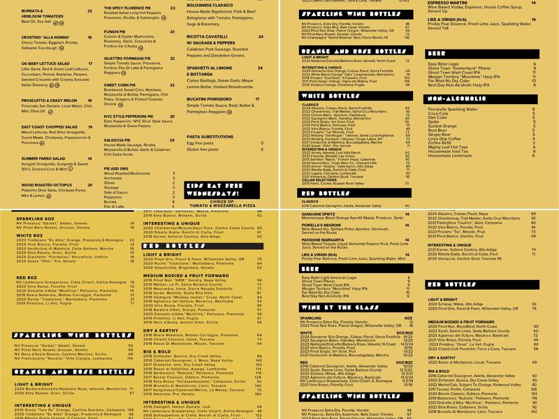 Fiorella Sunset Menu